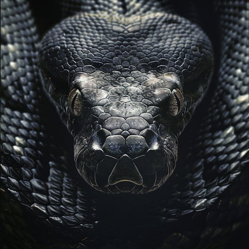 Python snake with an intense gaze, in the style of Tim Flach