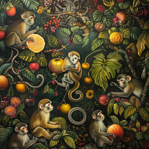 Fruit feast in the jungle organized by monkeys
