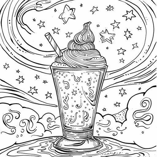 Starry night milkshake, Jen Bartel style, coloring book page