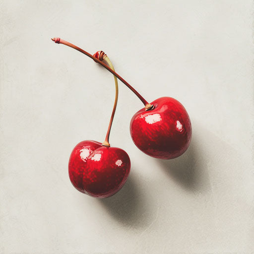 Realistic cherry clipart on flat white background, detailed with subtle textures and high clarity