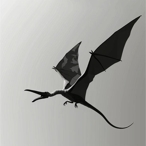 Pterodactyl clipart in photo realistic style with a flat random background, monochrome palette and detailed wings