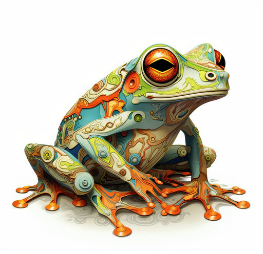 Imaginary colorful frog in naturecore PS1 graphics