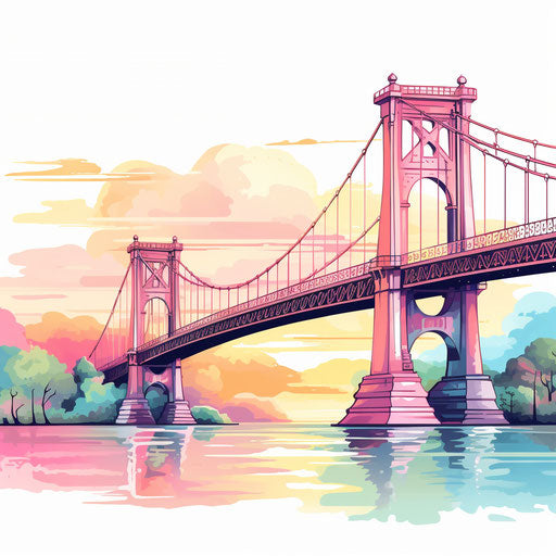 Illustration of bridge in Pastel Colors Art style on white background