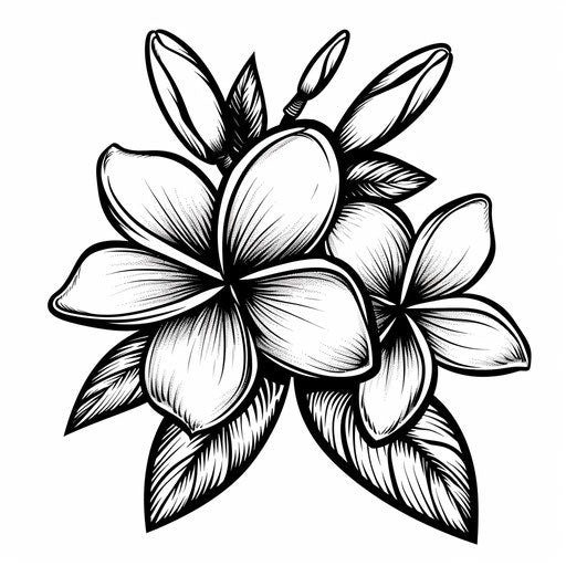 Sleek and modern black and white flat tattoo design of plumeria