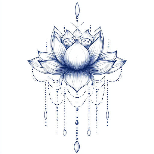 Lotus flower in flat tattoo style with shading on white