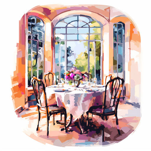 Dining room in Impressionistic Art style on white background