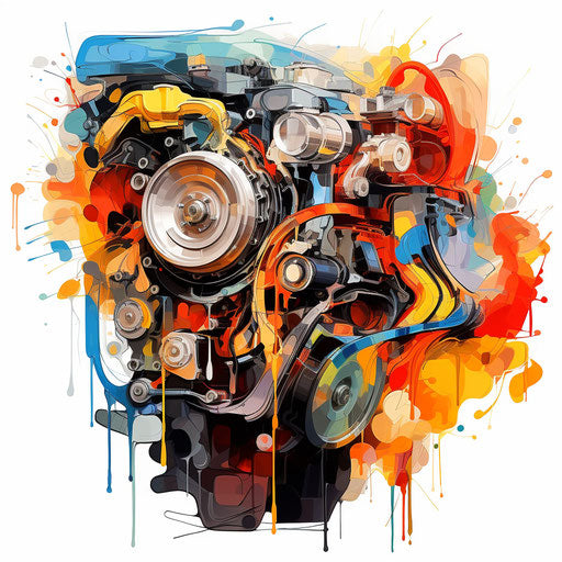 Engine clipart in the style of Impressionistic Art