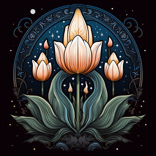 Moon tulip lotus tarot symbol coloring page ornamental style