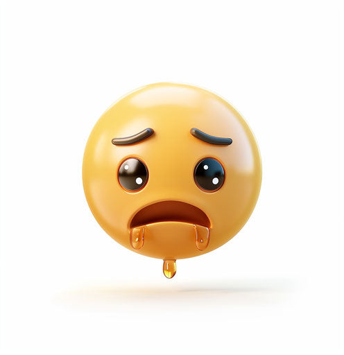 Crying emoji with tears flowing down face white background