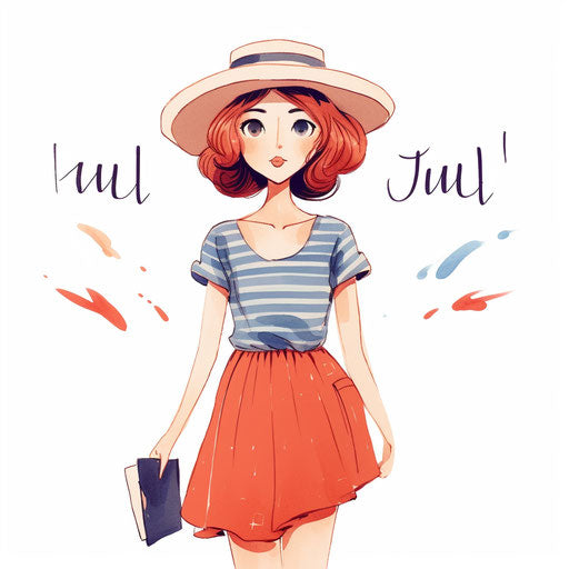 July image in the minimalist style, on white background