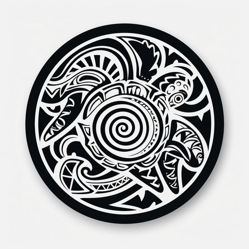 Tribal style turtle sticker in precisionist art