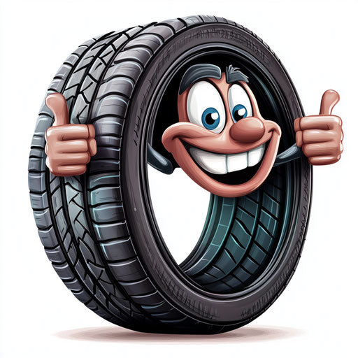 Humorous caricature of a tire with human characteristics
