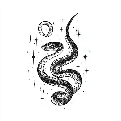 Tattoo style clipart of a snake and stars