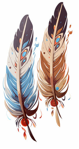 Two Indian feathers in a clip art drawing, captivating style