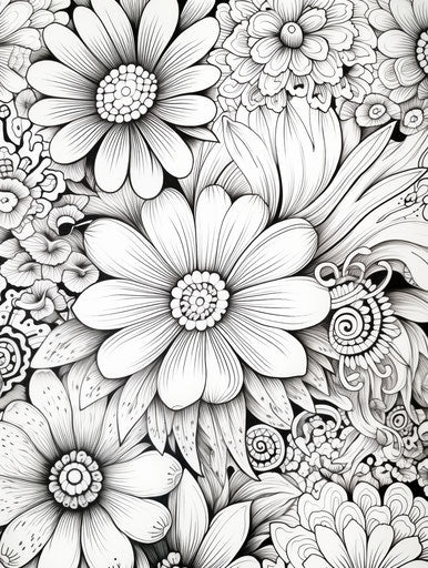 Hand Drawn Flowers Coloring Page, Intricate Textures, Underwater Worlds