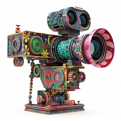 Realistic movie camera clipart on flat white background