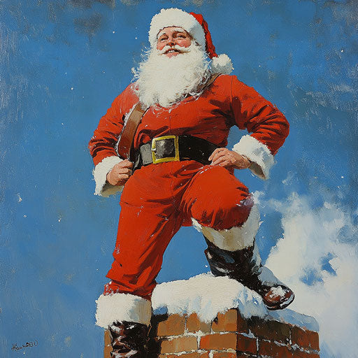 Santa Claus adjusting belt before descending chimney