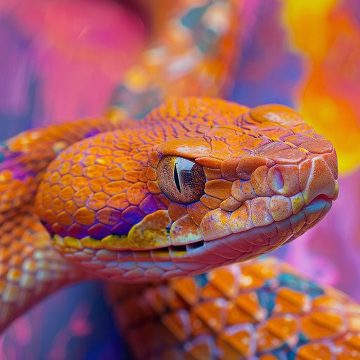 Copperhead snake with a vibrant background, in the style of Marsel van Oosten