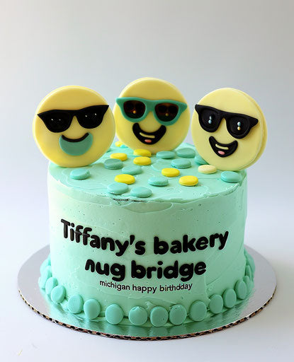 Emoji cake with sunglasses, smileys - happy birthday