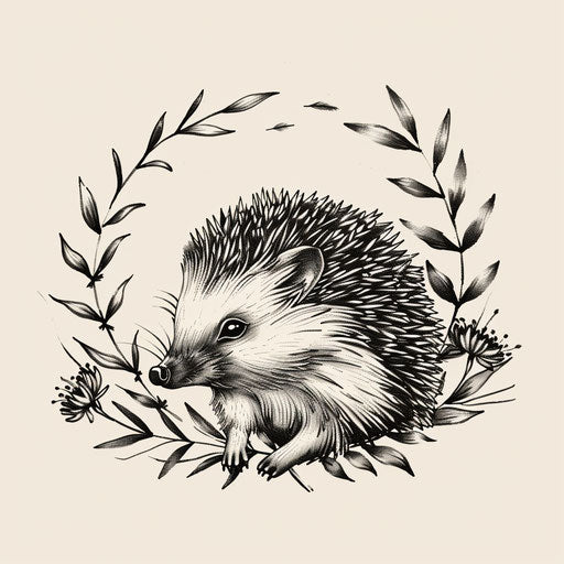 Stylish tattoo sketch of a hedgehog in flat clipart style