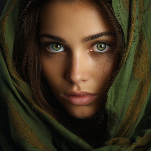 Attractive green gaze of woman in ancient times