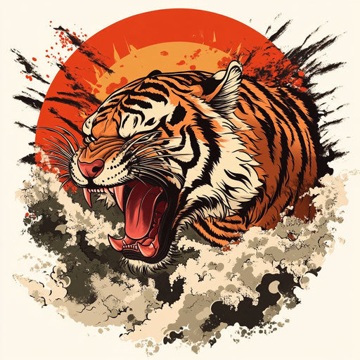 Japanese tiger and rising sun - Sailor Jerry style