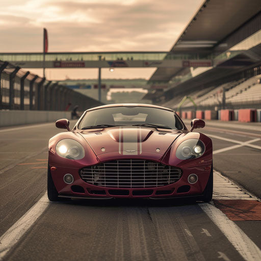 Racing-striped Aston Martin DB7 Zagato on the starting grid of a prestigious race track