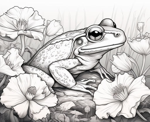 Frog on flower coloring pages