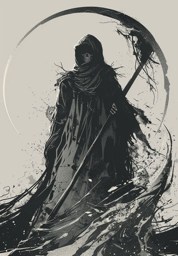 Grim Reaper holding a scythe, stock art drawing