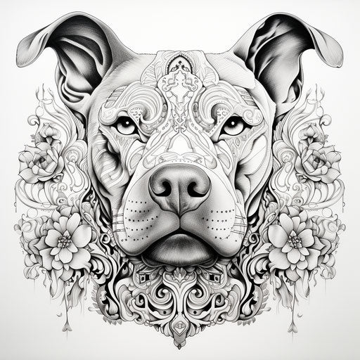 Black and white pit bull with Thai embellishments