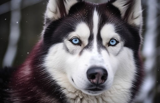 Husky portrait in light maroon and blue tones