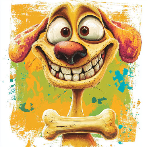 Humorous caricature of a dog bone with human characteristics