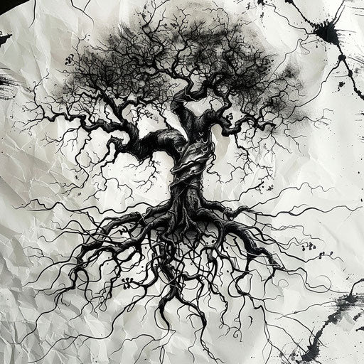 Black ink tattoo design of an African tree of life