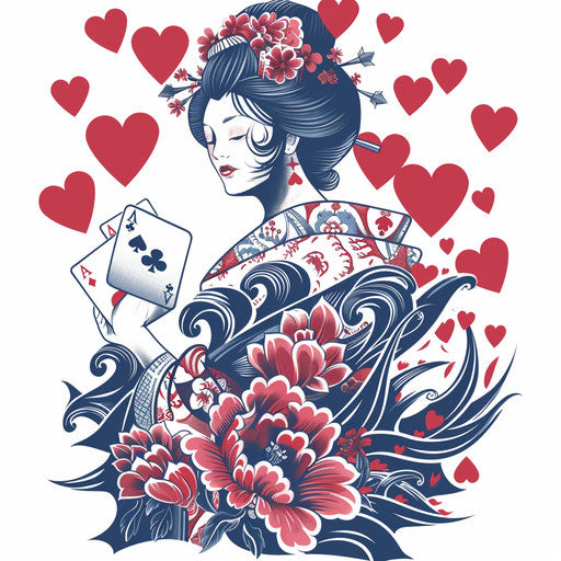 Japanese ukiyo-e style Queen of Hearts tattoo
