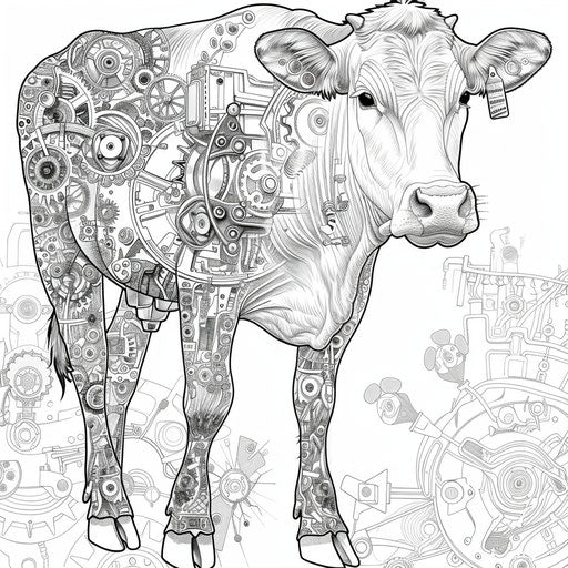 Steampunk cow with gears and mechanical parts