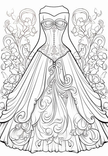 Barbie princess dress coloring pages, in gothic dark style