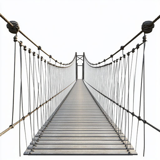 Realistic illustration of a suspension bridge, high resolution, isolated