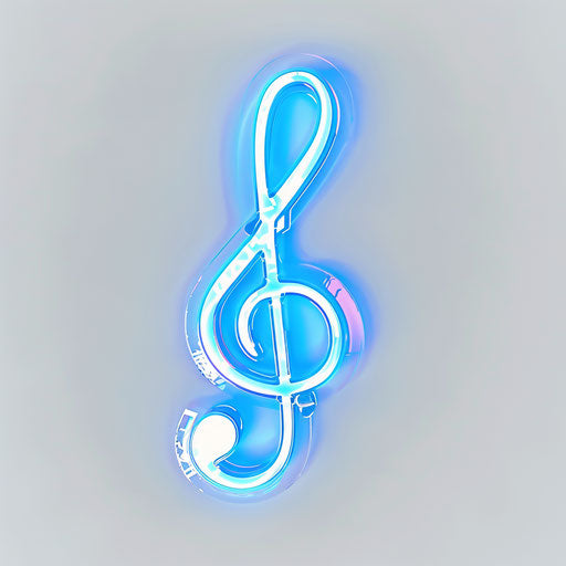 Electric blue G clef emitting a neon glow