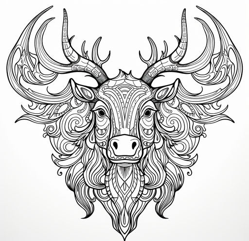 Moose head adult coloring page vector