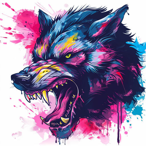 Sketch of a playful werewolf tattoo with bright colors