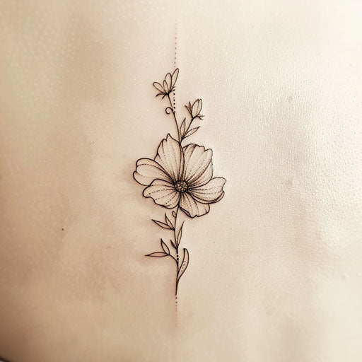 Stylish tattoo sketch of a cosmos flower in a sleek modern design