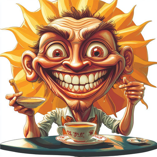 Humorous caricature of a tea party clipart with exaggerated human traits
