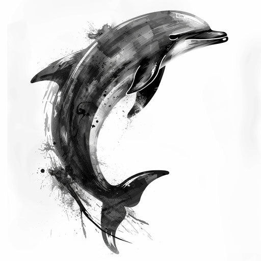 Dolphin tattoo with brush stroke effect on white background