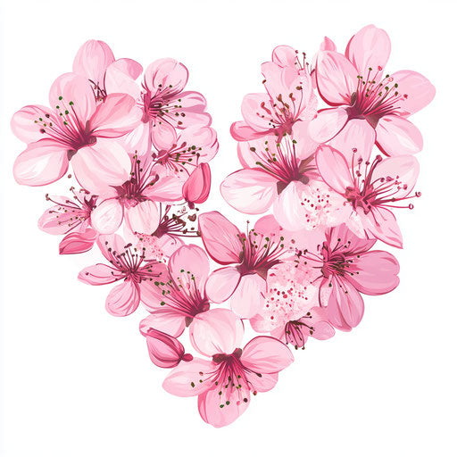 Pink cherry blossom heart on white background
