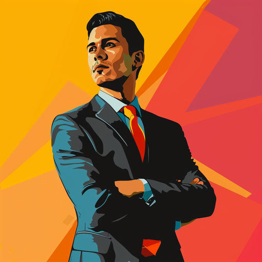 Manager illustration in photo realistic style with a flat random background, high contrast and saturated hues