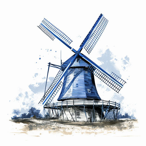 Windmill clipart in the style of Chiaroscuro Art, on a white background