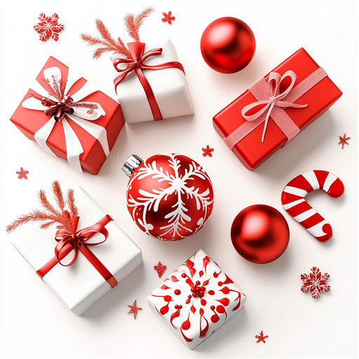 3D Christmas images in photo realistic style with flat white background, isolated clipart