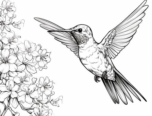 Flying hummingbird with flowers tattoo illustration