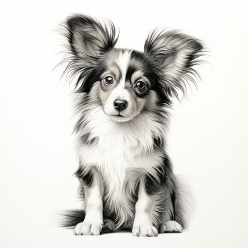 The papillon puppy, in the style of elegant inking