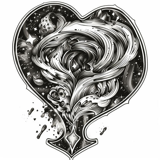 Cosmic spade tattoo sketch with clipart galaxies